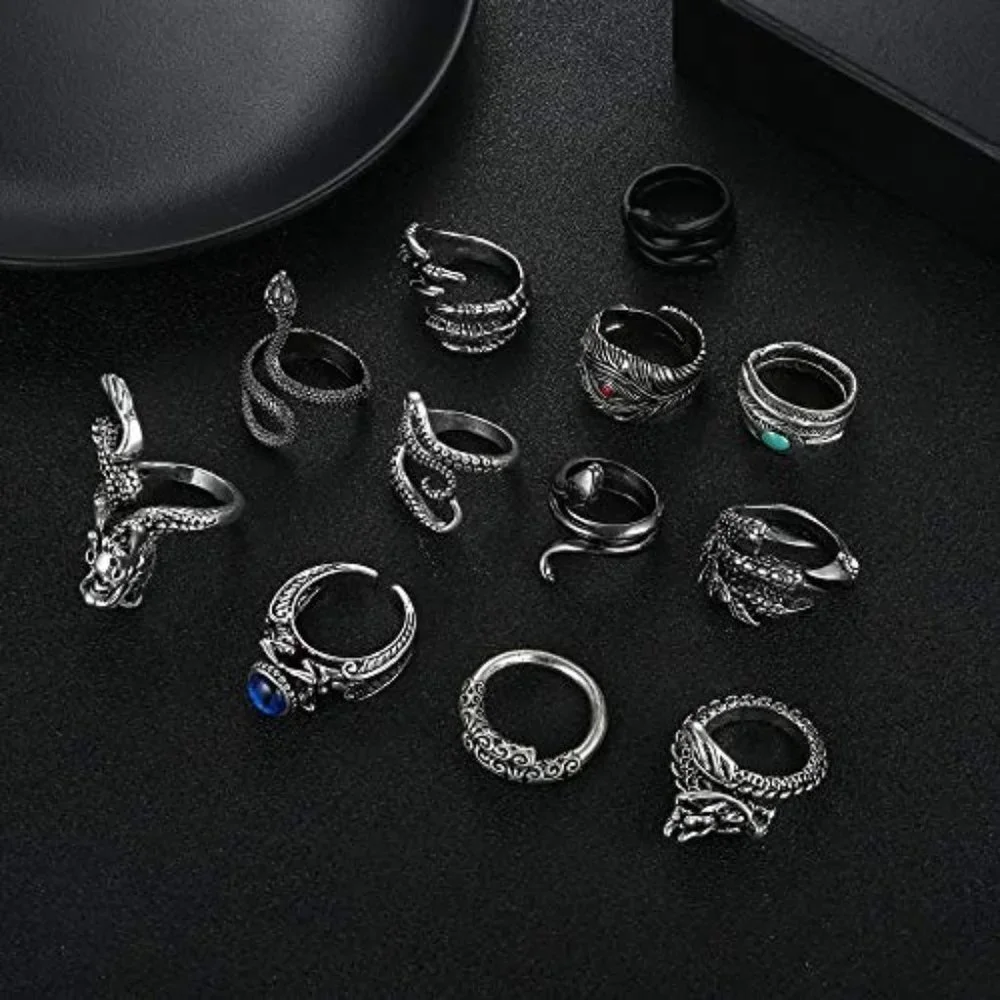 Punk Rings Set -Dragon Snake Vintage